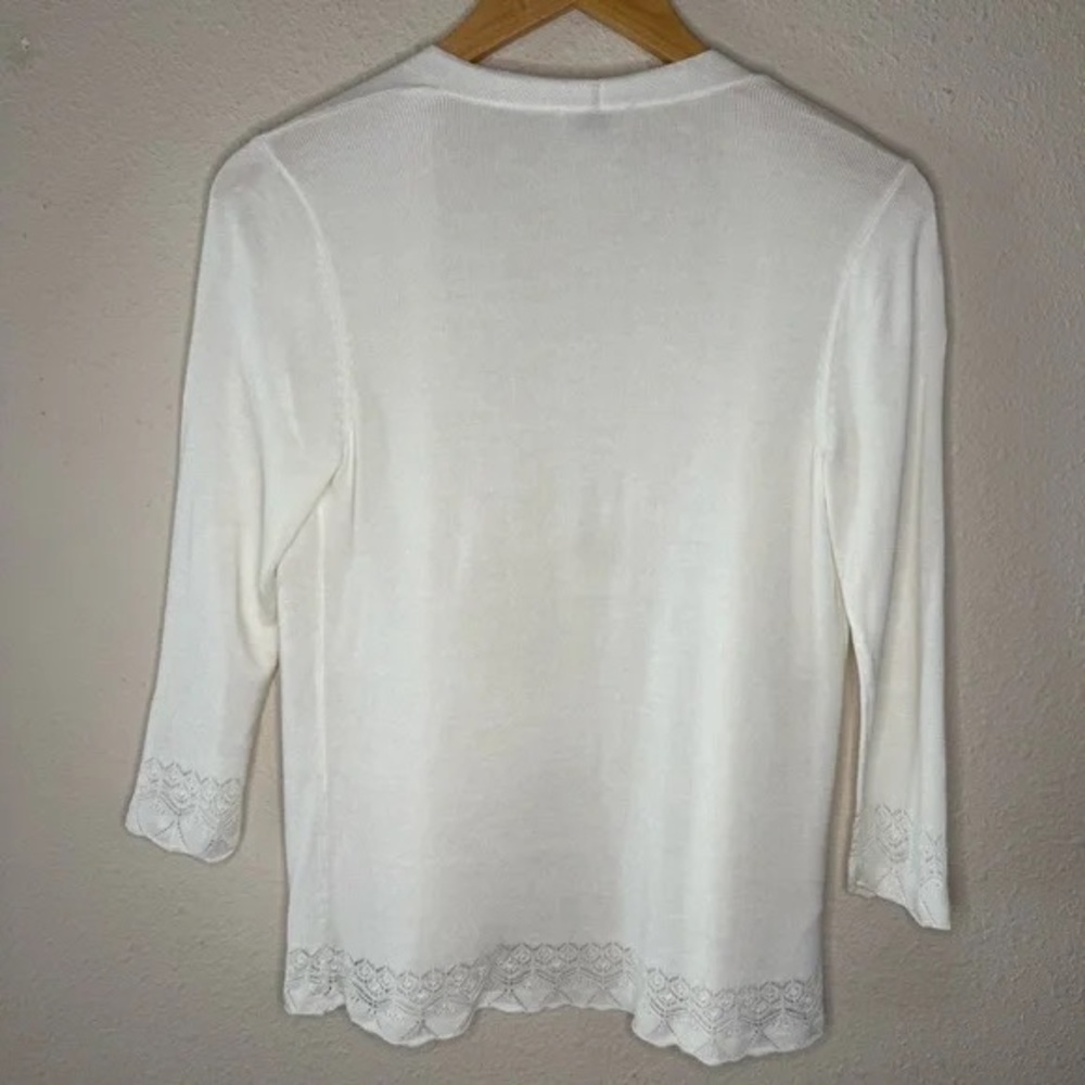 Loft Open Front Cardigan Rayon Lacey Off White 3/4 Sleeves Women’s Size Small - Picture 2 of 10